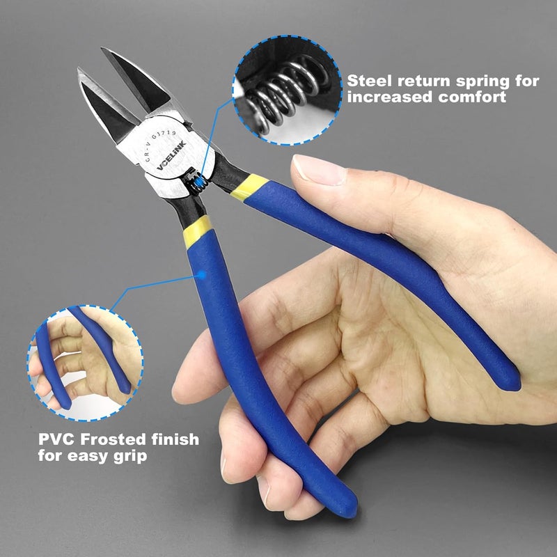VCELINK Wire Cutters, 6-inch Side Cutter, CR-V Small Flush Cutter, 2 Pack Professional Small Wire Cutter with Spring-loaded for Artificial Flowers, Floral, Jewellery Making, and DIY Model Making - Image 3